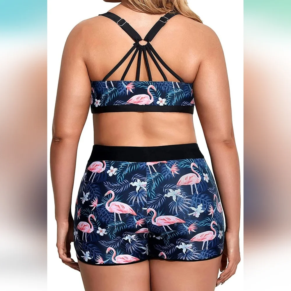 HOLIPICK PLUS SIZE 3 Piece Tankini Swimsuit